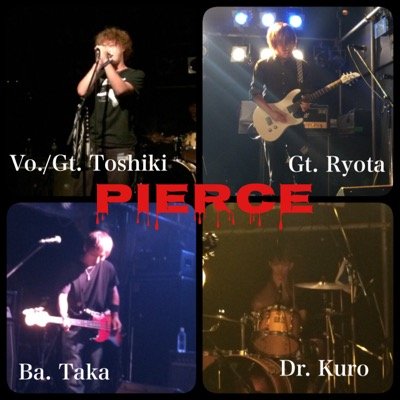 豊橋で活動してるPierceです！ Vo.Toshiki(@CsbVo), Gt.Ryota(@medrutsn), Ba.Taka, Dr.Kuro(@hellkuro_drums) よろしくお願いします！