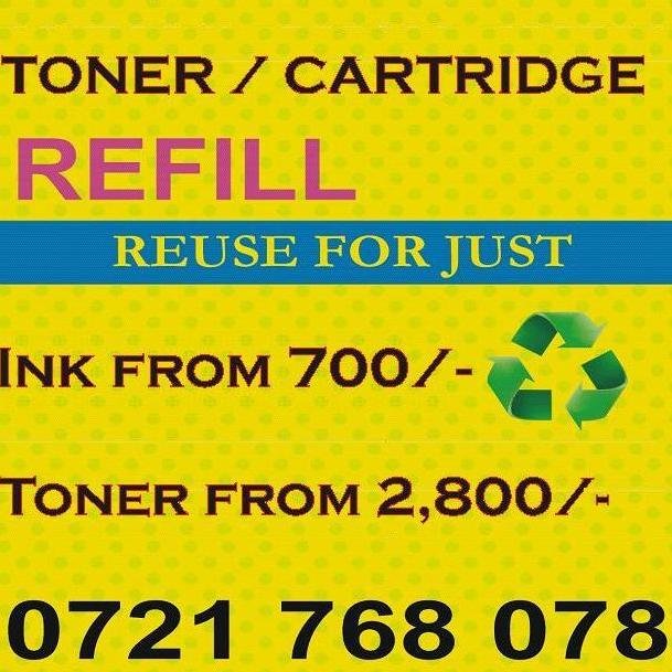 Have your Toners recycled at ur office within 10 minutes. It'll reduce your cost of printing by up to 70%.Toners from 2,800/-KSh We recycle toners with passion.
