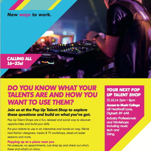 Join us on the @PopUpTalentUK adventure in Birmingham. Connecting young people with the skills, attitudes + networks to find + create work in the 21st Century