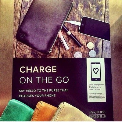 Esther Gijzen, distributeur Benelux Mighty Purse. The purse that charges your phone/tablet/e-reader. notesstationery@gmail.com 06-22807000