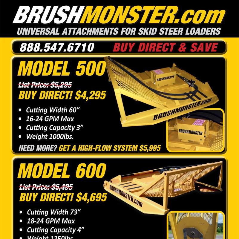 Get your own skid steer cutter at BRUSHMONSTER, 12-month 0% financing, call 888.547.6710