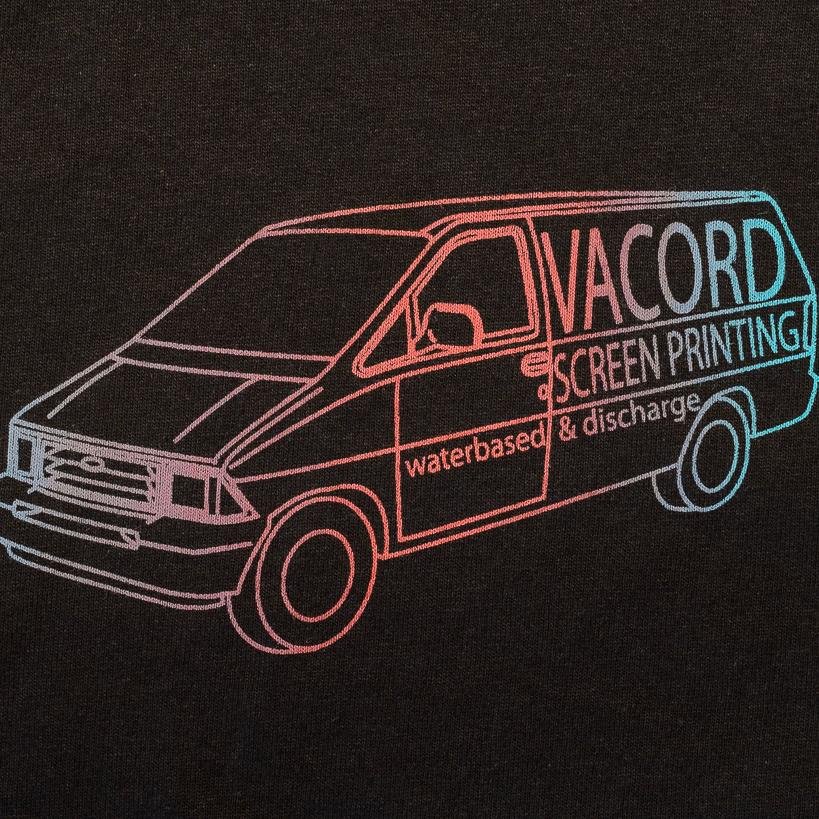 Vacord prints quality custom apparel, at reasonable rates, with an eye for detail. Specializing in discharge printing. Need anything? Get in touch.