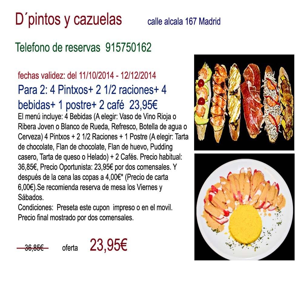 dpintxos1's profile picture. Estamos en la calle alcalá número 167, las bocas de metro mas cercanas son Goya o Manuel Becerra, tenemos pintxos originales y cazuelas para compartir