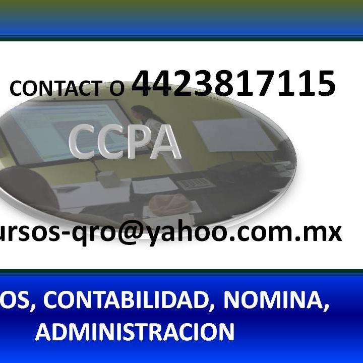 CCPACAPACITA's profile picture. CCPA   CURSOS  NOMINAS , CALCULO E INTEGRACION
ECONOMICO ADMINISTRATIVOS, LEYES, SICOLOGIA, COACHING, INGLES,  OTROS, MAQUILA DE NOMINA, CONTABILIDAD, RENTAS