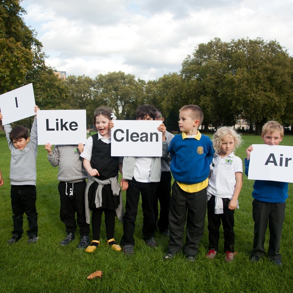 Kids and parents in London fighting air pollution.