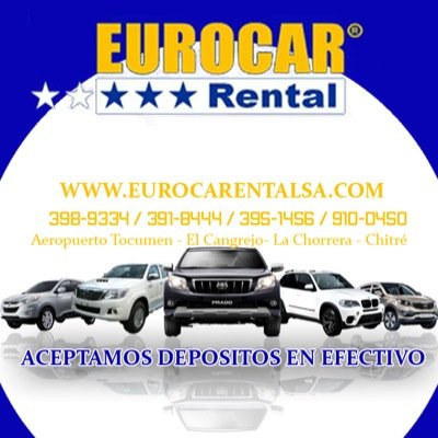 Empresa de Alquiler Vehicular, para contactos al 391-8444, 398-9334, 395-1456, 910-0450