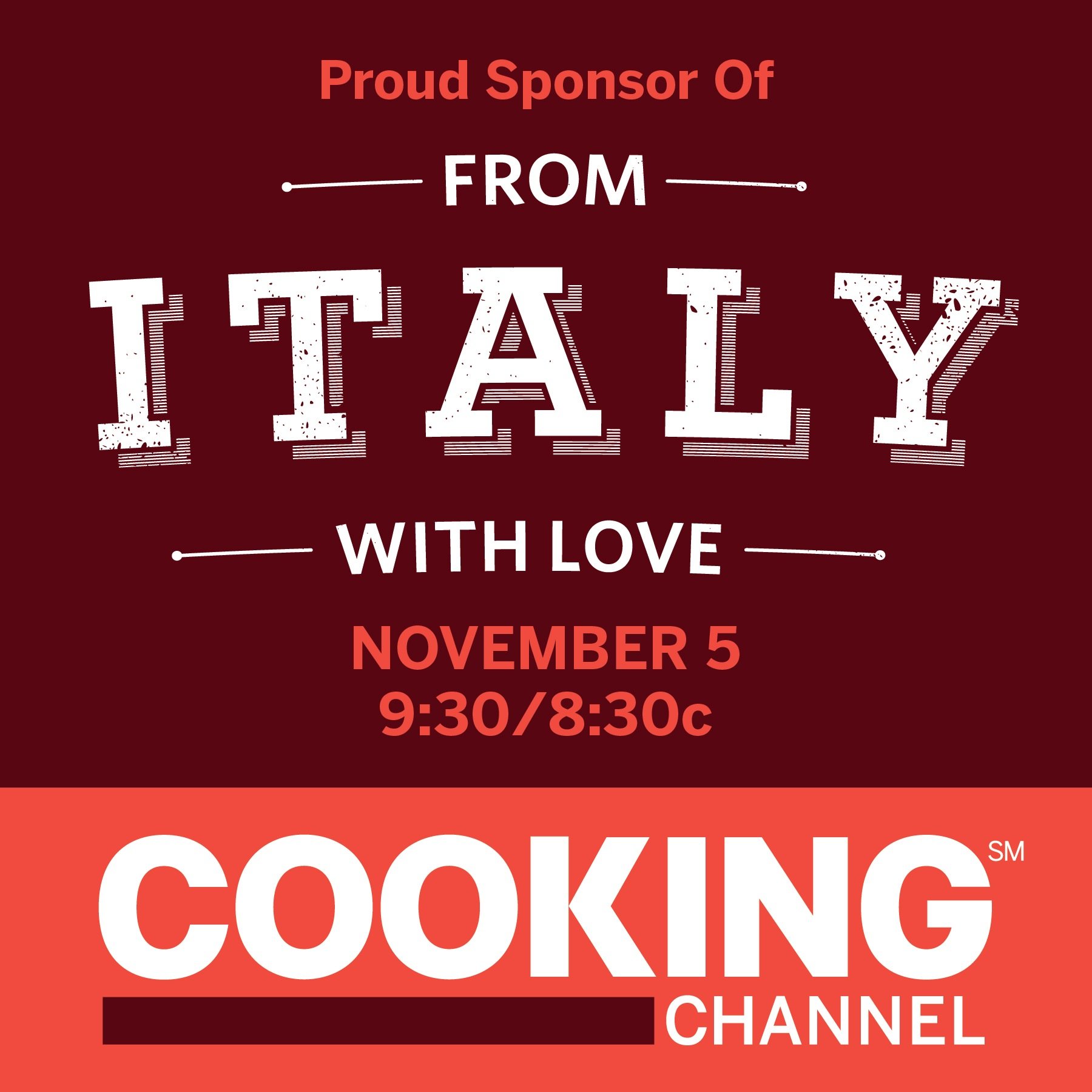 From Italy With Love Tv Show launching on Cooking Channel on Wednesday, November 5th at 9:30PM/8:30c! Additional episodes on Zonin Prosecco's YouTube!
