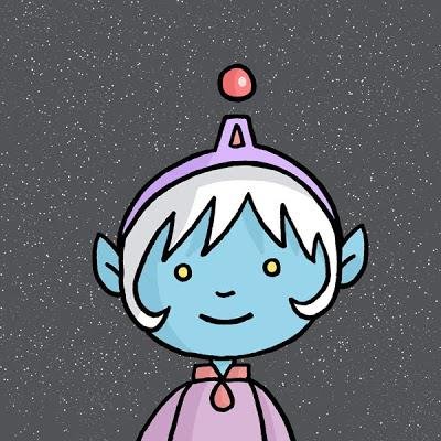 Blue alien in a helmet making sense of earth.