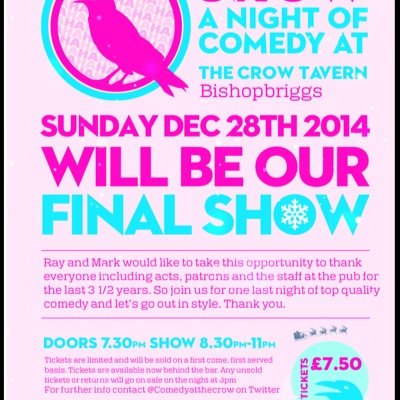 Comedyatthecrow's profile picture. The last Thursday of every month, upstairs in the Crow Tavern, Bishopbriggs!