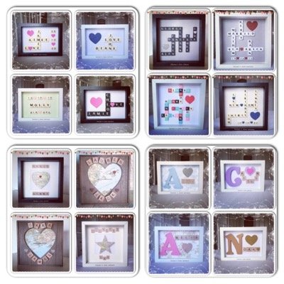 Handmade & unique scrabble tile box frames. Small frames from £23, Large frames from £34, more info on website find me on Facebook/Instagram contact info below