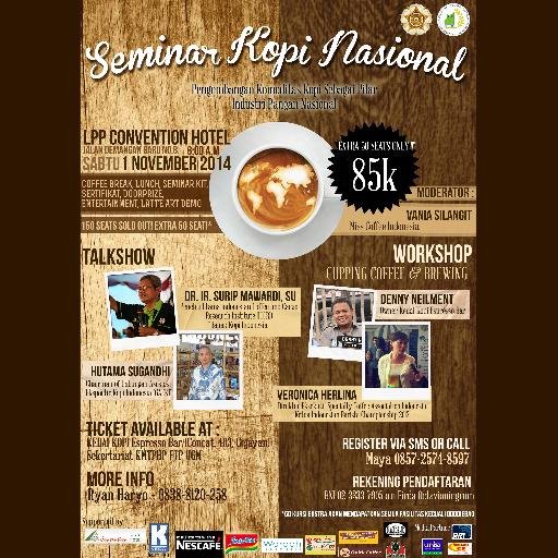 Ultimate Coffee Experience! 150 seat sold. now the extra 50 seats! 85k! 1 Nov '14. Full facilities. No coffee no life, know coffee know life!