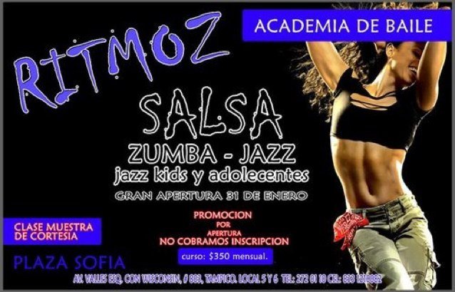 Academia de baile jazz, zumba, salsa ubicados en plaza sofia y plaza tancol