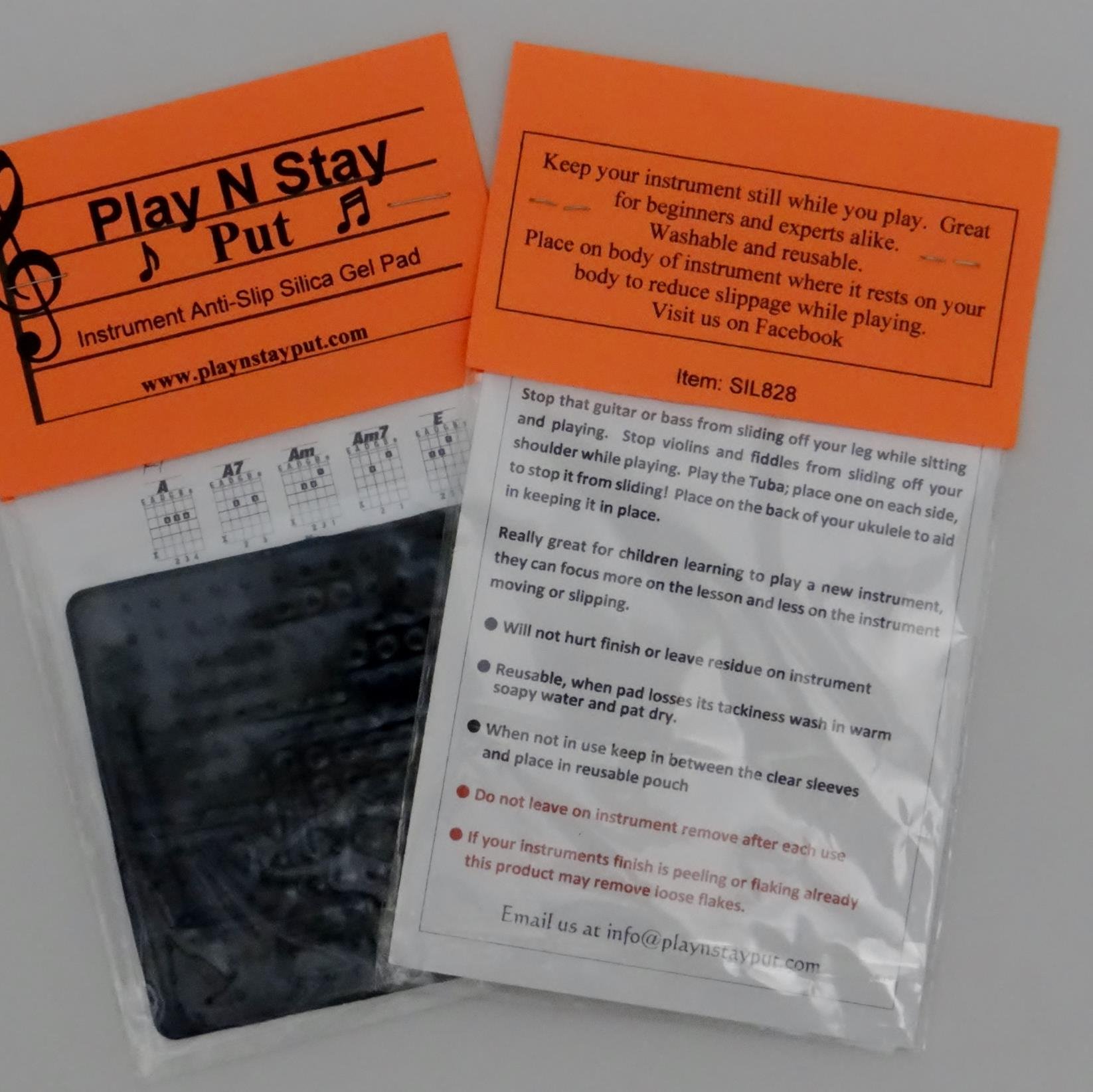 Play and Stay Put is the first silica gel anti slip instrument pad. Check out website for description and photos.
