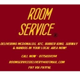 roomservice__'s profile picture. Delivering McDonalds, KFC, Burger King, Subway & Nando's in Liverpool, Warrington, Wigan, St. Helens & Southport
roomservicedelivery@hotmail.com