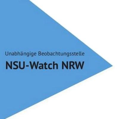 LOGO nsu-watch NRW: blaues Dreieck, läuft nach rechts spitz zu