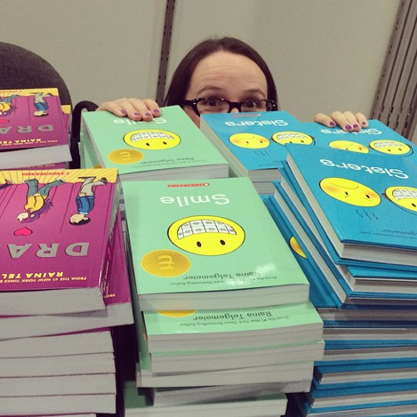 Raina Telgemeier, cartoonist. SMILE, SISTERS, DRAMA, GHOSTS, BSC GRAPHIX 1-4, GUTS; all published by @graphixbooks. She/her.