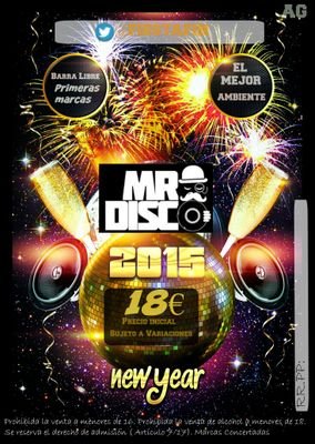 Fiesta de fin de año en la sala mr disco.Precio low cost con barra libre que no te lo cuenten!! Si quieres trabajar de rrpp contacta por MD