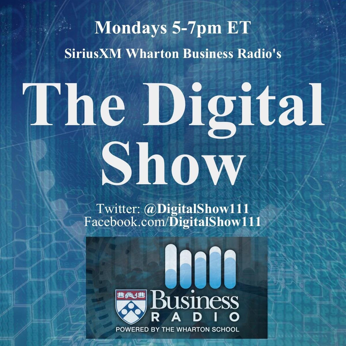 DigitalShow111's profile picture. The Digital Show is a weekly live call-in show focused on technology and business, airing Mondays 5-7pm ET on @SiriusXM @BizRadio111, powered by @Wharton.