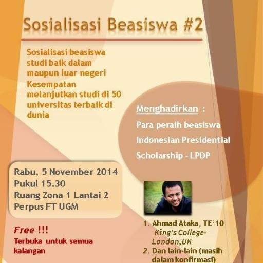 Sosialisasi Beasiswa | Cendekia Teknika UGM | Departemen Akademik.