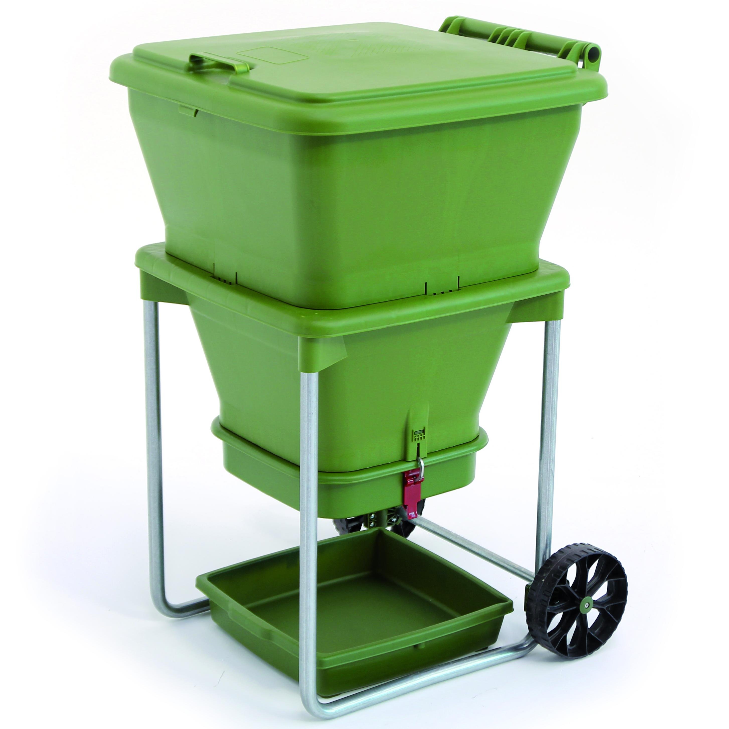 Vermicompostador Hungry Bin. Con tus lombrices y tus residuos orgánicos, produce tu propio humus. Limpio, simple y fácil.