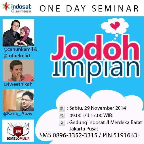 Seminar #JodohImpian 29 November 2014. Klik http://t.co/DO8xGI0fiF untuk info lengkap