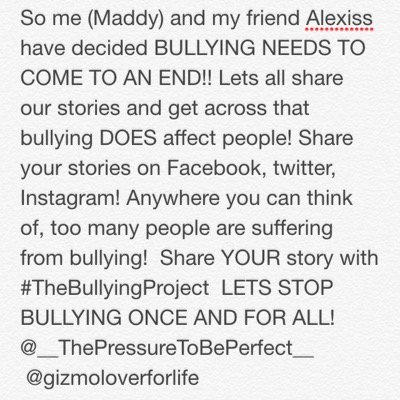People get bullied everyday!! Help bring bullying to and end!! #TheBullyingProjects