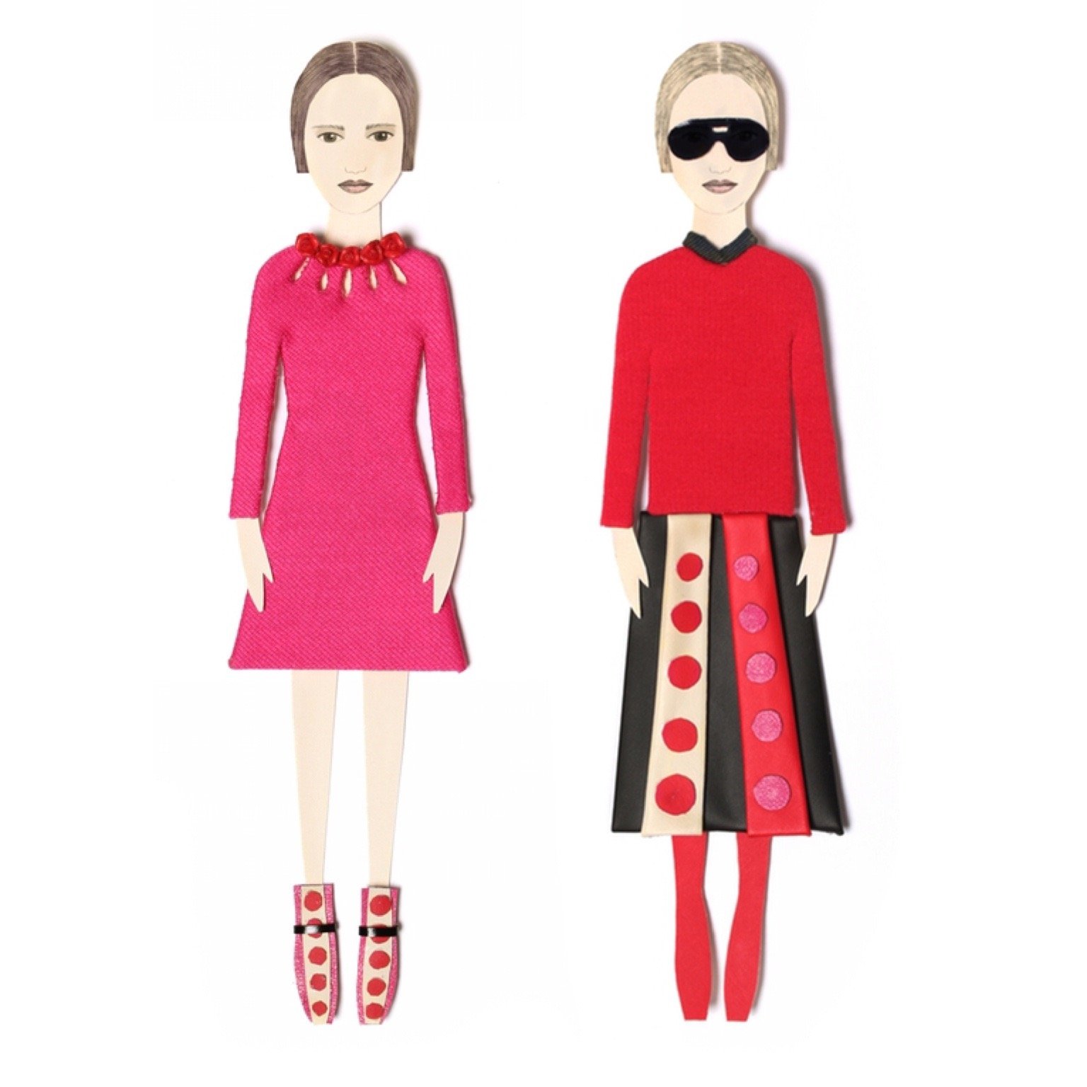 2-d paper and fabric sculptures inspired by fashion and pop culture