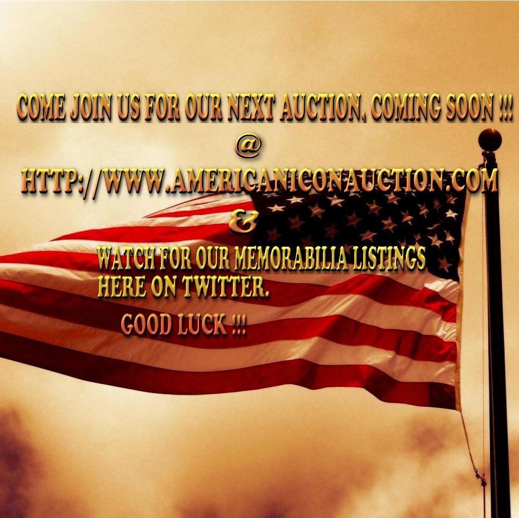COME JOIN OUR AUCTION SITE FOR OUR NEXT AUCTION OF ALL TYPES OF SIGNED UNSIGNED MEMORABILIA AND SPORTS CARDS IN ALL GENRES . GOOD LUCK & HOPE TO SEE YOU THERE.