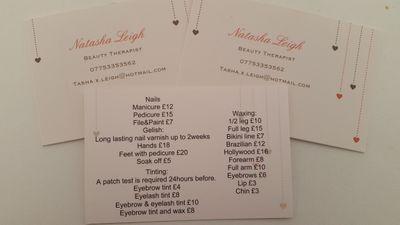 I am a mobile beauty therapist offering a wide range of treatments from your own home: Gel nails, Manicure, Pedicures,Waxing, Eyelash and Eyebrow Tinting.