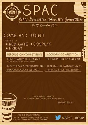 Will be held on on december 17'14. Percussion and accoustic competition! For info Maudi 081318699942/239bdd55