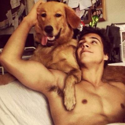 Daily pictures of hot guys with puppies and/or dogs, you're welcome