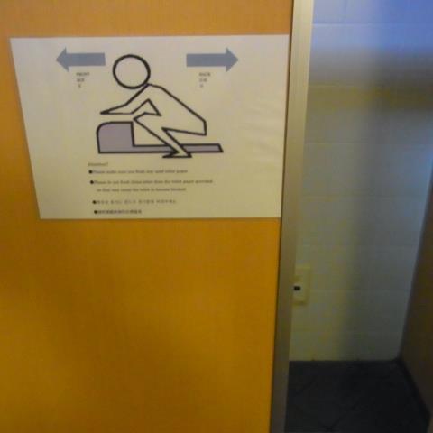 画像は奈良の寺院のトイレで、外人さん向けの和式トイレの使用方法の案内です。(笑)