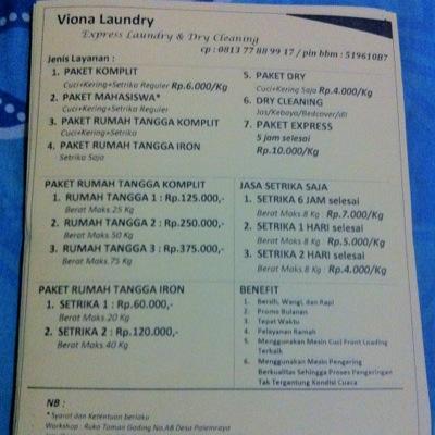 Laundry Kiloan-Satuan. Paket Express (5jam selesai). Dry Clean (jas,kebaya,bedcover,dll). Paket Mahasiswa*. Paket Keluarga. dll | CP : 0813 77 88 99 17