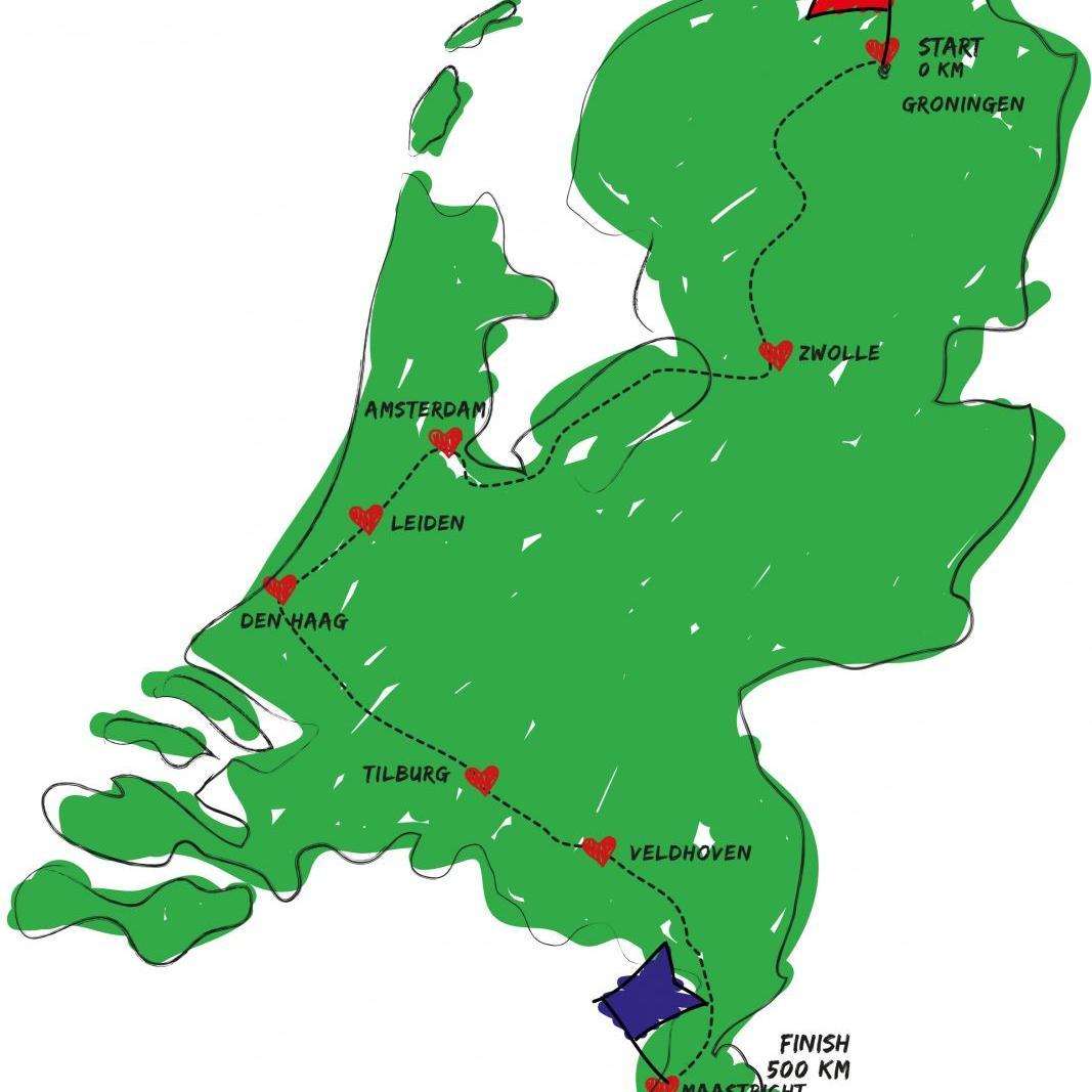 Homeride team Kanjers van Giraf fietst op 27 /28 juni 500 km in 24 uur van Groningen naar Maastricht om daarbij zoveel mogelijk geld op te halen.
