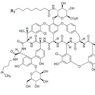 Semisynthetic lipoglycopeptide, binds D-alanyl-D-alanine terminus of pentapeptide in peptidoglycan, no x-link, Cidal in vitro, synergy w Oxalis; v G+Bact