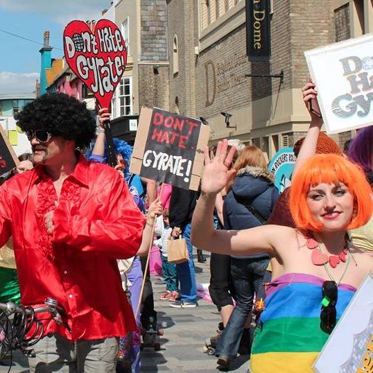 The Brighton branch of @engdiscolovers Equality activists using dance and music! #DontHateGyrate