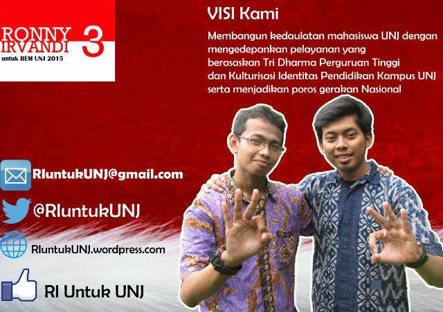 Calon ketua BEM UNJ 2015 @ronnyunj dan calon wakil ketua BEM UNJ 2015 @irvandifaisal | mohon doa, dukungan dan kritik sarannya untuk UNJ yang lebih baik :3