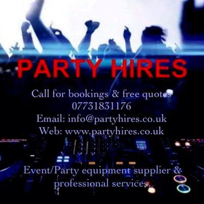 Event/Party equipment supplies and Professional services covering London, Essex, Kent, Hertfordshire, Surrey and surrounding areas...