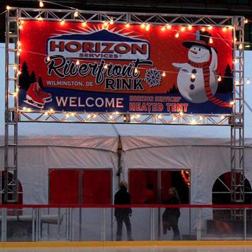 Delaware's only outdoor ice skating rink. Located at the Riverfront in Wilmington, Delaware.