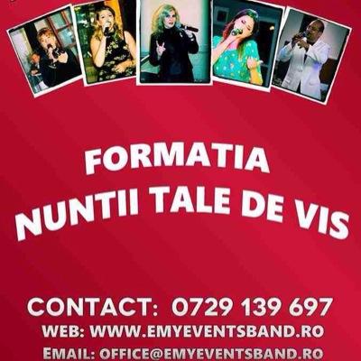 Contact :0729 139 697 EMY EVENTS BAND, vă oferă un program artistic de neuitat, pentru orice eveniment: nunţi, botezuri, party-uri, petreceri, simpozioane etc.