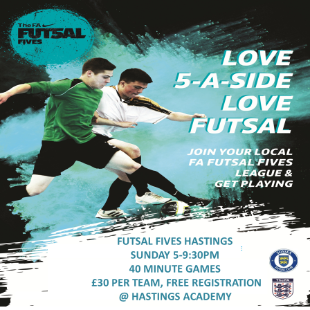 Sussex Futsal Fives Leagues. Working in partnership with @SussexFutsal Association. Hastings league runs Sunday evenings! New teams needed!! #futsal