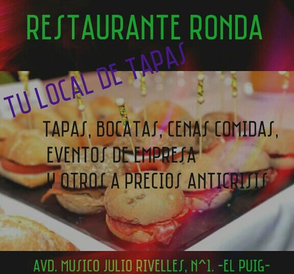 RESTAURANTE Ronda El Puig Valencia, 635175281 tapas, bocadillos, comidas,menús a precios económicos