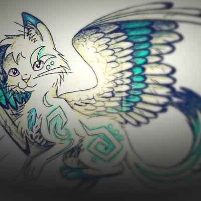 Silver: White tom, with wings and blue markings CDES: A powerful magic cat and father mated to lunar