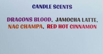 It's 2 In 1...Incense In A Candle. Dragons Blood, Jamocha Latte, Nag Champa, Cinnamon. Hand Poured Premium Soy Wax. Cool Packaging. Wholesale & Retail.