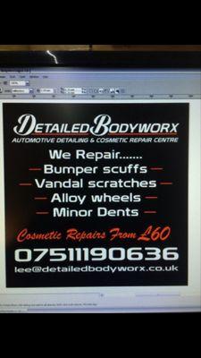 We are a detailing company that also specialise in cosmetic smart repairs such as bumper scuffs vandal scratches alloy wheel refurbs and much more we have a mob