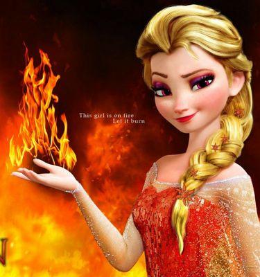 Let 'em burn! My name is Elsa. I am the Queen of fire. You don't belive me ? Scare me and you'll regret it. #Frozen#FireElsa#Rp