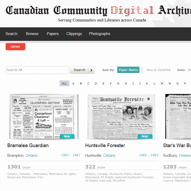 Canadian Community Digital Archives offering quality scanning of your newspaper collections, paper or film based, free of charge. Contact us for details.