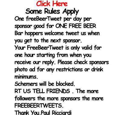 Follow our page.Choose one of our participating establishments.Tweet us their name in a mention use our reply for your free beer.