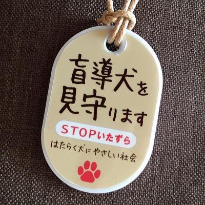 盲導犬をはじめ 人のためにはたらいてくれている犬たちを、尊敬と感謝の心で見守るよ！って宣言タグを配布してます。バッグなど人目につくところにつけて出歩いてください。心ないいたずら、意地悪を殲滅するため 誰が見てるかわからないよ？って空気を作ろう！はたらく犬たちが気持ちよくお仕事できる安全な環境を守ろう！ 犬が好きだ－！