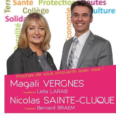 Magali Vergnes & Nicolas Sainte-Cluque
Conseillers départementaux sur le canton de Narbonne 1 (Ouest)

Suppléants Leïla Larab & Bernard Braem